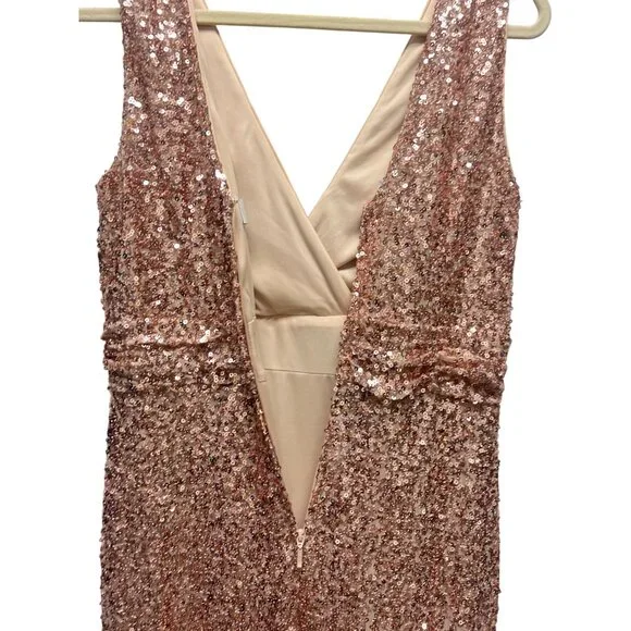 Belle Badgley Mischka Rose Gold Sequin Formal Evening Gown - Picture 9 of 10